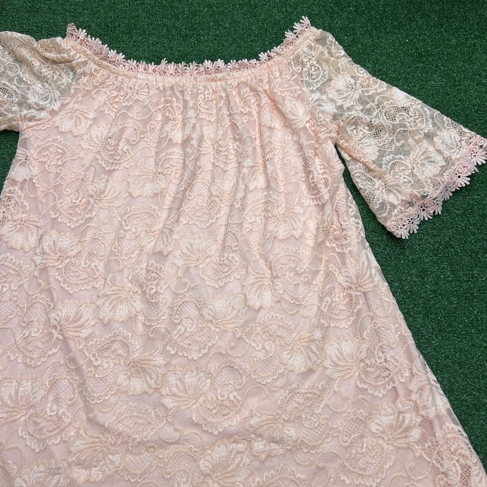 Miholl Lace Overlay Peach Knee Length Dress Womens‎ Size 2XL Stretch
